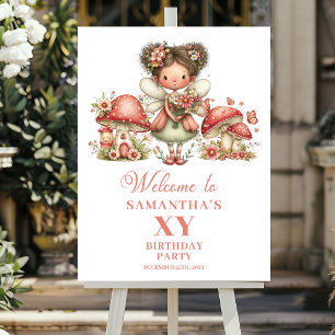 Póster Letrero de Bienvenida de Cumpleaños de Niña Floral