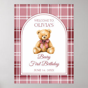Póster Letrero de Bienvenida de Cumpleaños de Oso de Pelu