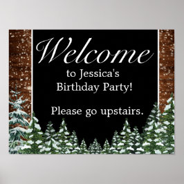 Póster Letrero de bienvenida de cumpleaños y madera de ni