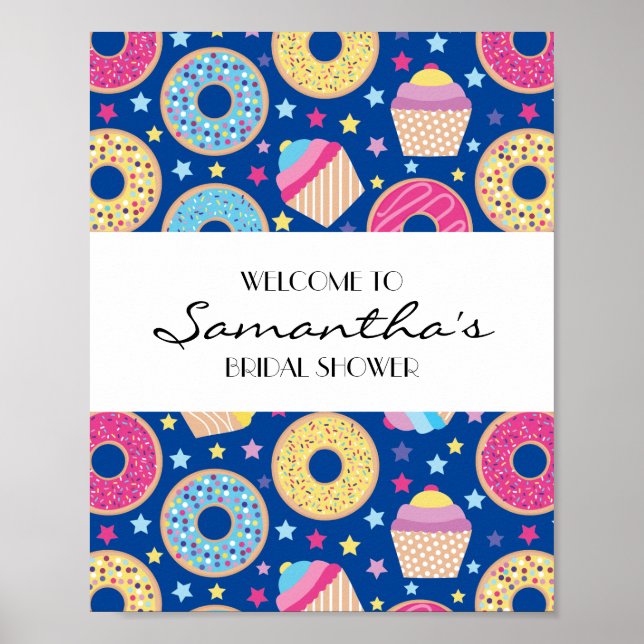 Póster Letrero de bienvenida de cupcakes y donas (Frente)