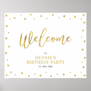 Póster Letrero de bienvenida de fiesta con letras doradas