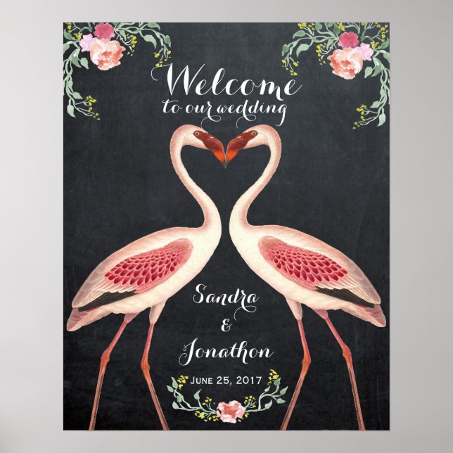 Póster letrero de bienvenida de flamenco extravagante par (Frente)