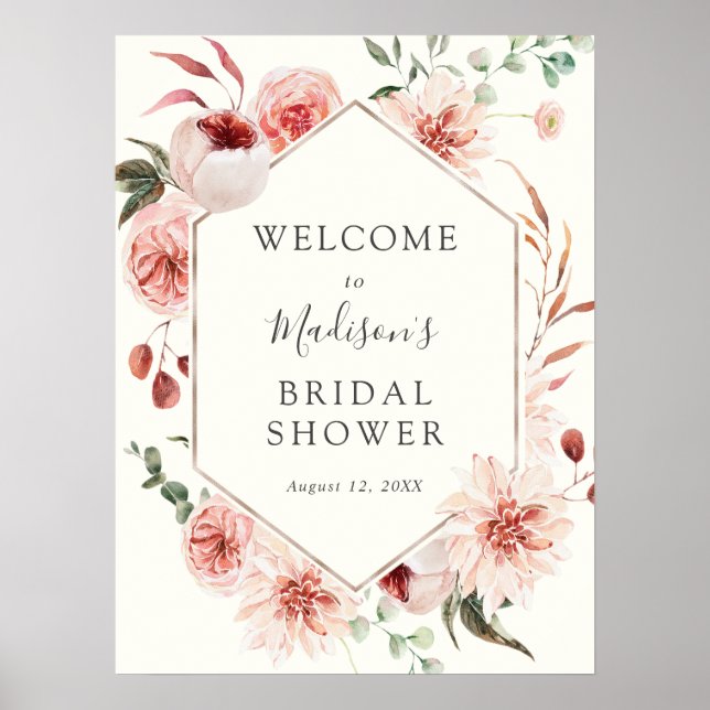 Póster Letrero de bienvenida de florales y follaje de col (Frente)