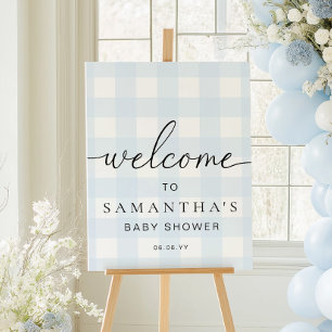 Póster Letrero de bienvenida de gingham azul