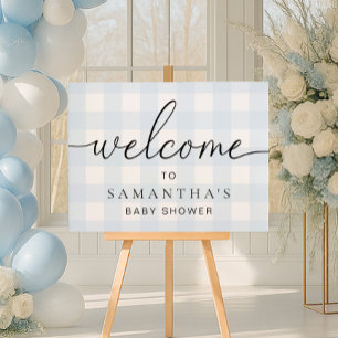 Póster Letrero de bienvenida de Gingham Azul