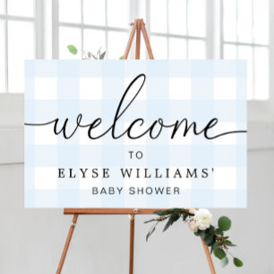 Póster Letrero de bienvenida de gingham azul