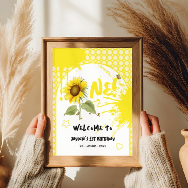 Póster Letrero de bienvenida de girasol con mariposas en  (Subido por el creador)
