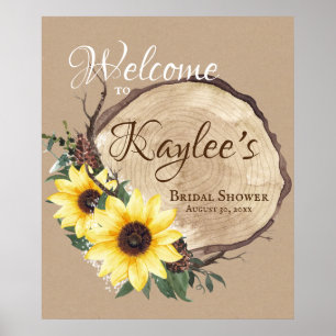 Póster Letrero de bienvenida de girasol rústico y rebanad