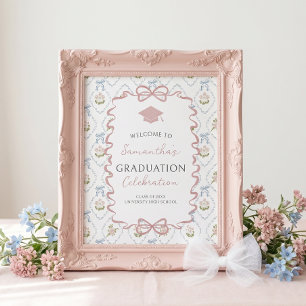 Póster Letrero de bienvenida de graduación con flores sil