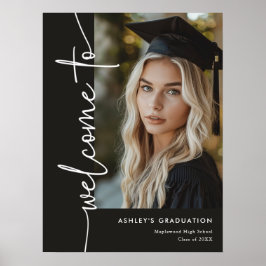 Póster Letrero de Bienvenida de Graduación de Fotos Negra