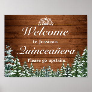 Póster Letrero de bienvenida de la Quinceanera Tiara Quin