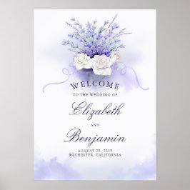 Póster Letrero de bienvenida de Lavenders y rosas blancas