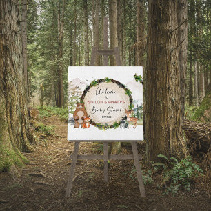 Póster Letrero de bienvenida de leña para rebanada de mad