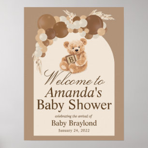 Póster Letrero de bienvenida de osito de peluche de hierb