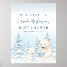 Póster Letrero de bienvenida de oso polar de acuarela de 