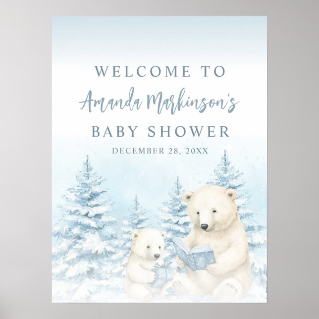 Póster Letrero de bienvenida de oso polar de acuarela de  (Frente)