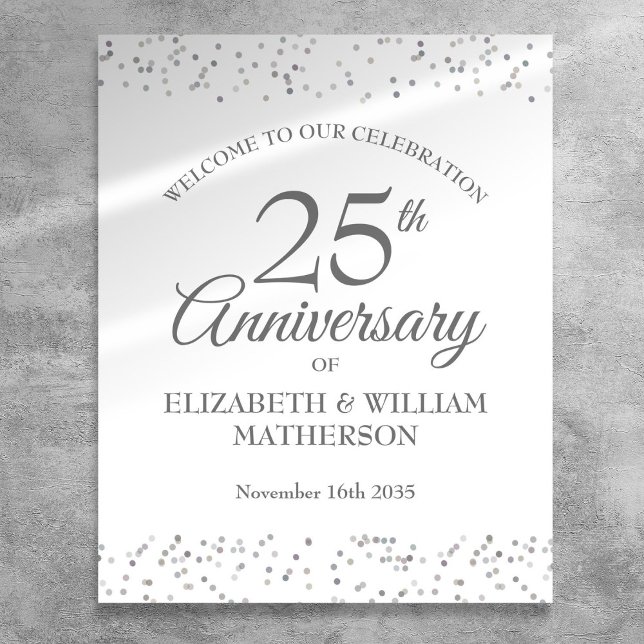 Póster Letrero de bienvenida de plata Stardust por 25 Ani (25th Anniversary Silver Stardust Welcome Sign)