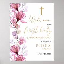 Letrero de bienvenida de primera comunión floral r