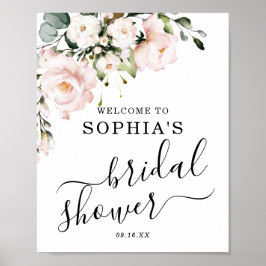 Póster Letrero de Bienvenida de Rosa Rubor Floral para De