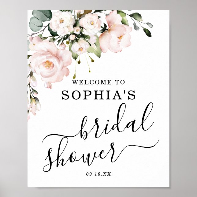 Póster Letrero de Bienvenida de Rosa Rubor Floral para De (Frente)