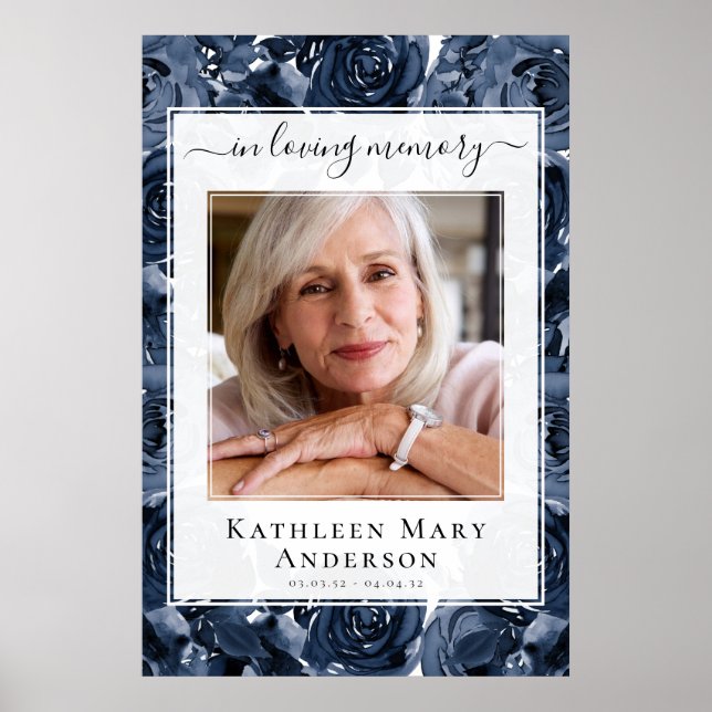 Póster Letrero de bienvenida de rosas de foto en memoria  (Frente)