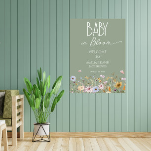 Póster Letrero de bienvenida de salvia verde de flores si