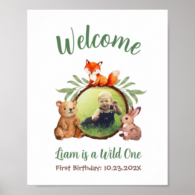 Póster Letrero de bienvenida de Woodland Cute Animals Fot (Frente)
