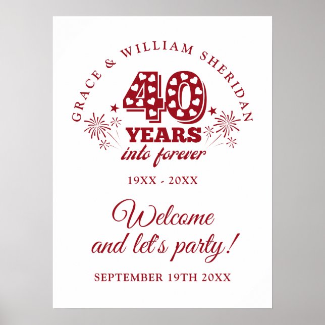 Póster Letrero de bienvenida del 40 aniversario de Ruby I (Frente)