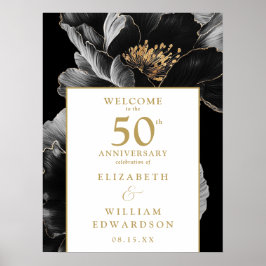 Póster Letrero de bienvenida del 50º aniversario floral e