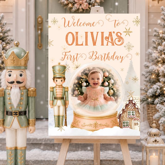 Póster Letrero de bienvenida del cascanueces del globo de (Photo Nutcracker Sugar Plum Welcome Sign)