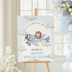 Póster Letrero de bienvenida del oso de cumpleaños Teddy