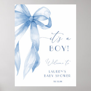 Póster Letrero de Bienvenida Dusty Blue Bow It's A Boy Ba