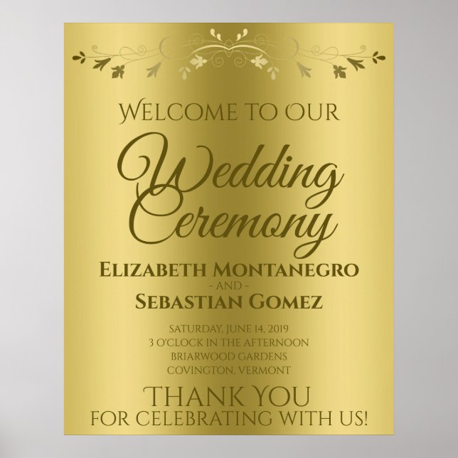 Póster Letrero de bienvenida elegante con gradiente dorad (Frente)