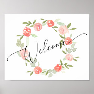 Póster Letrero de bienvenida floral - boda ducha Coral Me