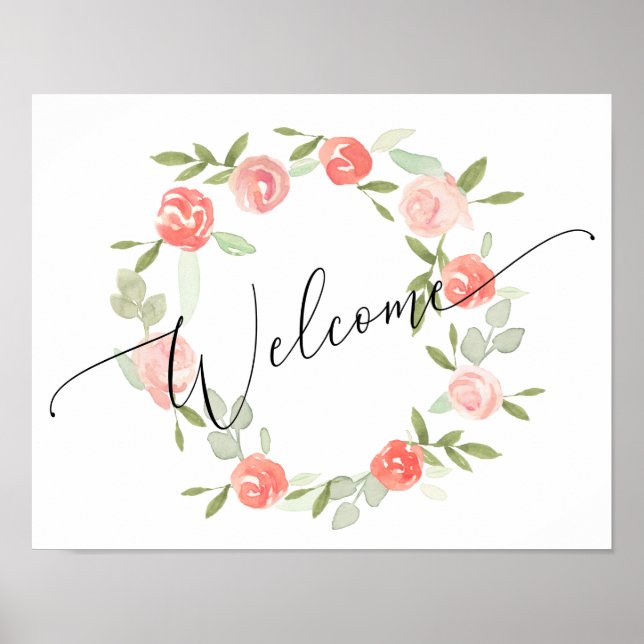 Póster Letrero de bienvenida floral - regalo de boda Cora (Frente)