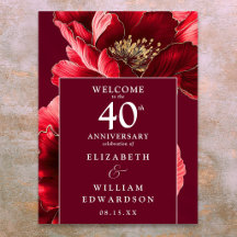 Letrero de Bienvenida Floral Rojo Rubí 40º Anivers