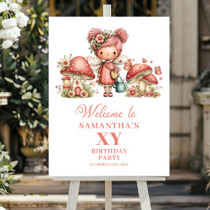 Póster Letrero de Bienvenida Floral Rosa para el 1er Cump