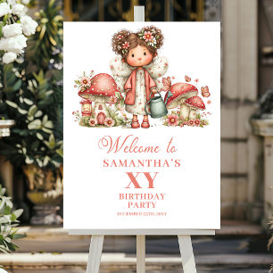 Póster Letrero de Bienvenida Flores Rosadas Cumpleaños 2