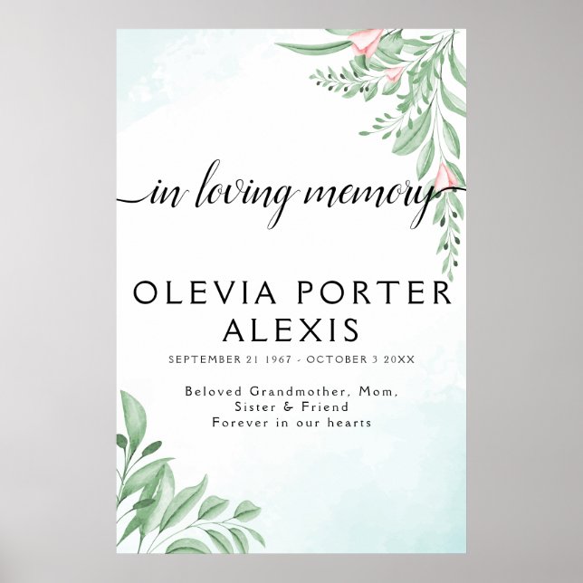 Póster Letrero de bienvenida funeral boho azul polvorient (Frente)