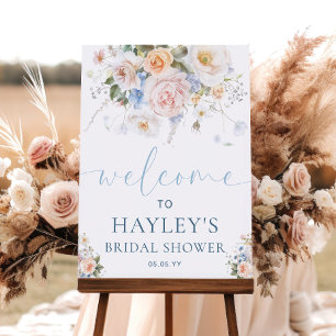 Póster Letrero de bienvenida Hargrove Blue Floral Bridal 
