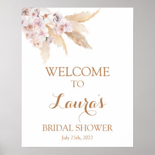 Póster Letrero de bienvenida nupcial boho chic de hierba 