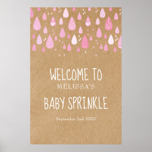 Póster Letrero de bienvenida para Baby Girl con gotas de 