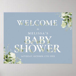 Póster Letrero de bienvenida para baby shower azul con ve