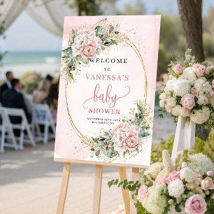 Póster Letrero de bienvenida para baby shower con flores