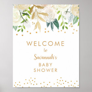 Póster Letrero de bienvenida para baby shower con flores 