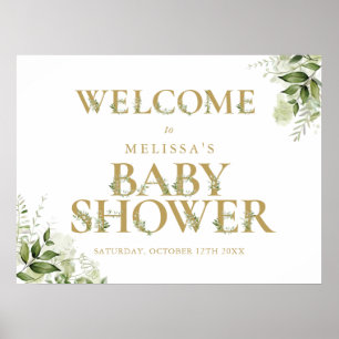 Póster Letrero de bienvenida para baby shower con vegetac