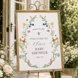 Póster Letrero de Bienvenida para Baby Shower de Abeja Fl
