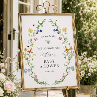 Póster Letrero de Bienvenida para Baby Shower de Abeja Fl