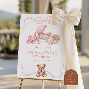 Póster Letrero de Bienvenida para Baby Shower de Cochecit