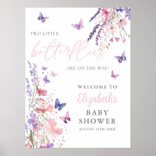 Póster Letrero de Bienvenida para Baby Shower de Dos Pequ